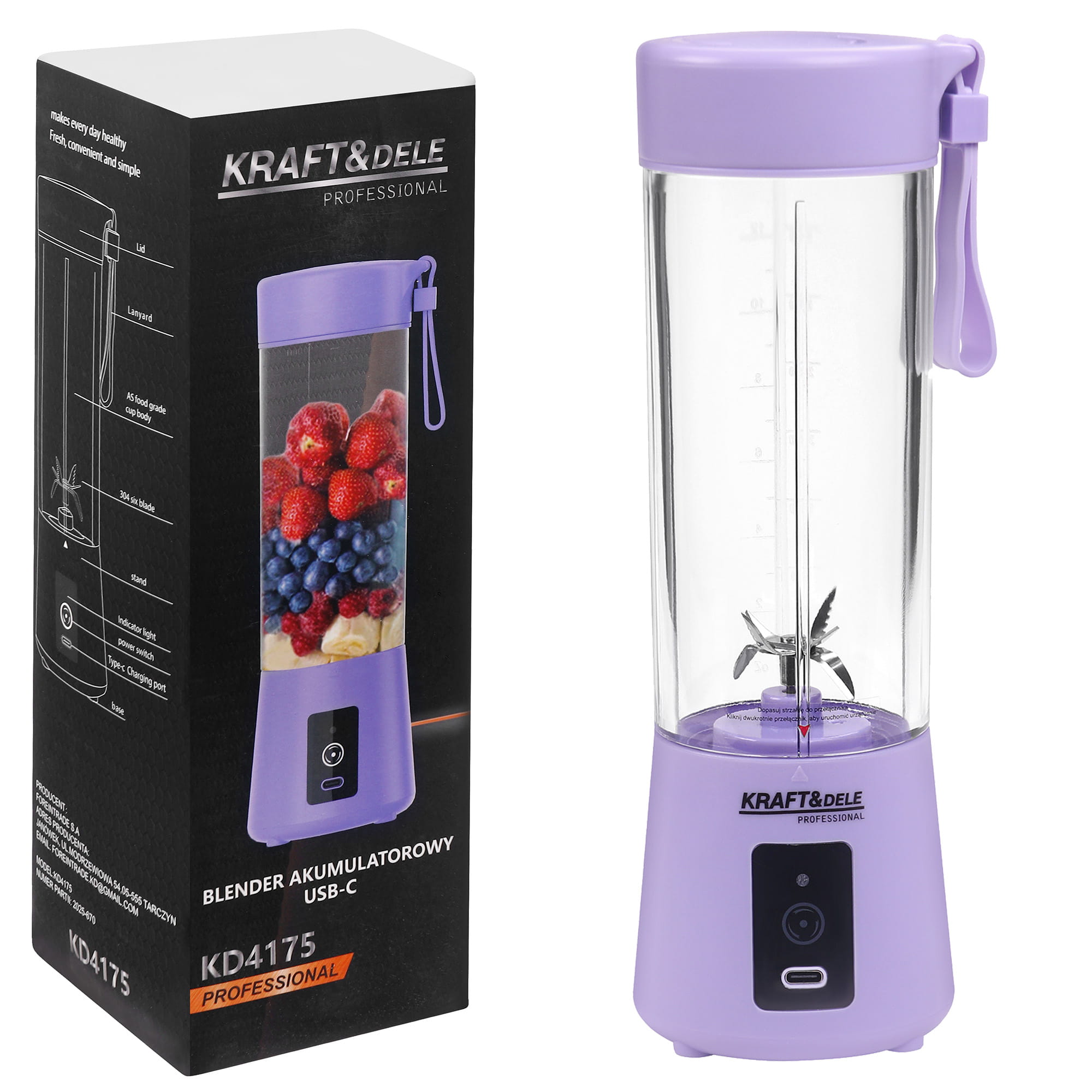 Licuadora recargable USB-C de 400 ml | Kraft&Dele
