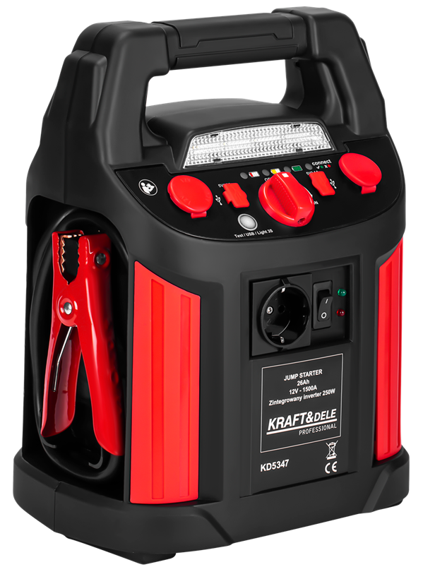 Démarreur de secours 1200/700 A 26 Ah avec onduleur | Kraft&Dele